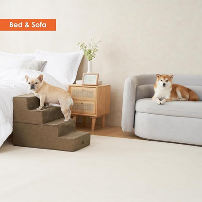 EHEYCIGA Dog Stairs for Bed 20" H, 4-Step Extra Wide Dog Steps for High Bed, Pet Steps for Small Dogs and Cats, Non-Slip Balanced Pet Ramp Indoor, Camel
