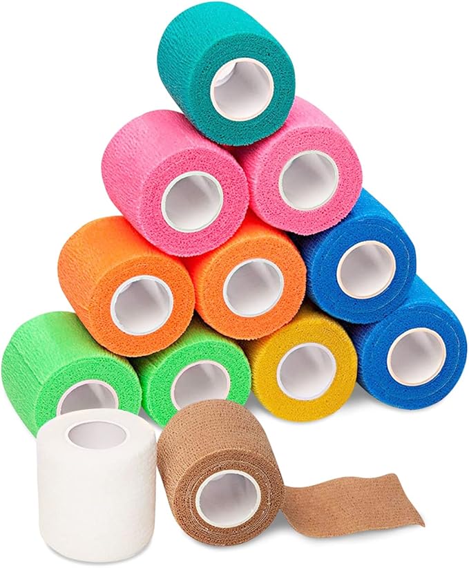 California Basics Self-Adhesive Medical Tape (2 inch) - Pack of 12 - Cohesive Bandage Wrap Rolls - Waterproof Athletic Tape - Self Adhesive Medical Adhesive Bandage Wrap - Vet Stretch Wrap