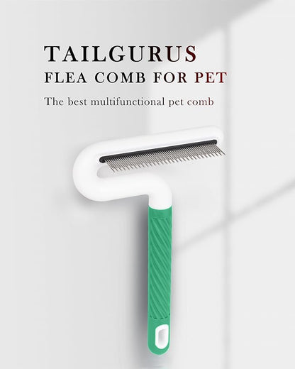 Pet Flea Comb for Dogs &amp; Cats - Grooming Tool with Long &amp; Short Steel Teeth, Safely Removes Tangles and Knots, Gentle Detangling Brush for Pet Hair (TG2043)(Green)