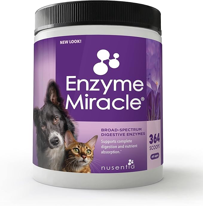 Digestive Enzymes for Dogs &amp; Cats : Protein, Carbs, Starches &amp; Fats Digestion : Supports Diet Change : Enzyme Miracle (364 Scoops, Powder)