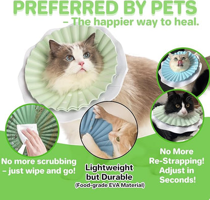 Soft Cat Cone Collar for Cats– Adjustable Lightweight Recovery E-Collar to Stop Licking, Scratching &amp; Biting After Surgery, Comfortable Wound Healing Cone Alternative (Green, M)