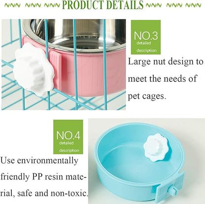 kathson Crate Dog Bowl, Removable Stainless Steel Hanging Pet Kennel Cage Bowl Food &amp; Water Feeder Coop Cup for Puppy, Cat, Rabbit,Guinea Pigs 2pcs (Blue,Green)