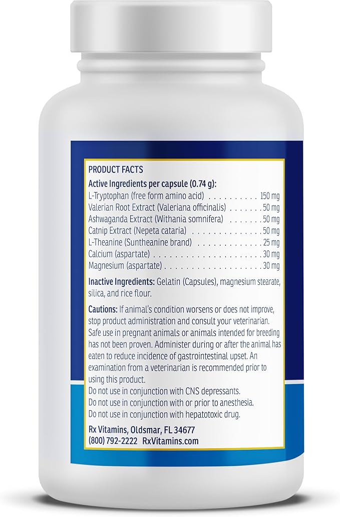 Rx Vitamins NutriCalm - Calming Care for Dogs with Valerian Root, Tryptophan, &amp; Ashwagandha - Aids in Separation Anxiety Relief for Dogs and Stress Relief - Road Trip Essentials &amp; Relaxant - 50ct