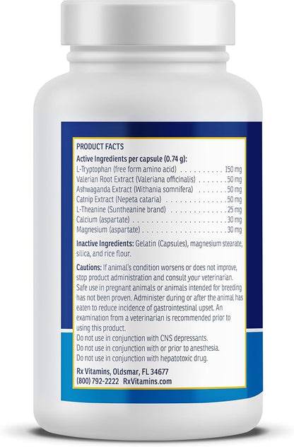 Rx Vitamins NutriCalm - Calming Care for Dogs with Valerian Root, Tryptophan, &amp; Ashwagandha - Aids in Separation Anxiety Relief for Dogs and Stress Relief - Road Trip Essentials &amp; Relaxant - 50ct