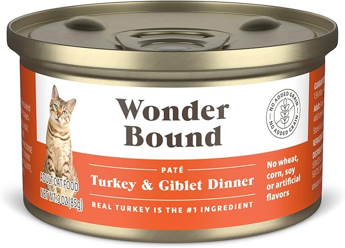 Amazon Brand - Wonder Bound Canned Wet Cat Food (Turkey &amp; Giblet Dinner Paté), No Artificial Flavors, Adult Recipe, 3 Ounce (Pack of 24)