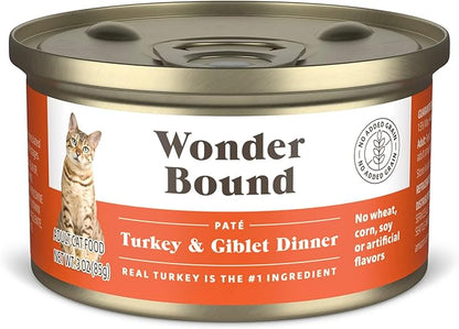 Amazon Brand - Wonder Bound Canned Wet Cat Food (Turkey &amp; Giblet Dinner Paté), No Artificial Flavors, Adult Recipe, 3 Ounce (Pack of 24)