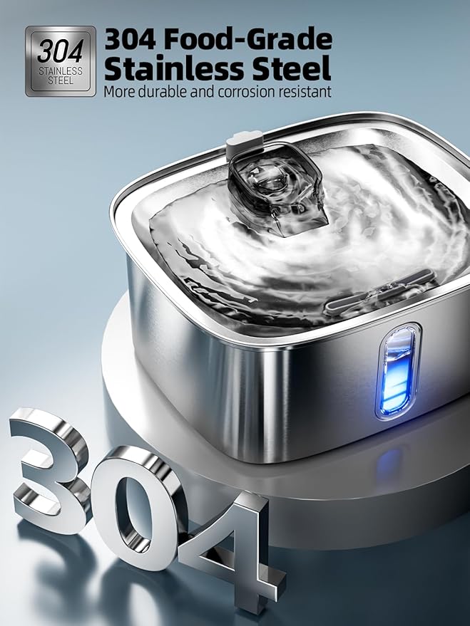 Dog Water Fountain for Large Dogs, 9L/2.4Gal Stainless Steel Dog Fountain with Water Level Window &amp; Filtration, Automatic Pet Water Bowl Dispenser Indoor, Super Quiet for Multi-Pet