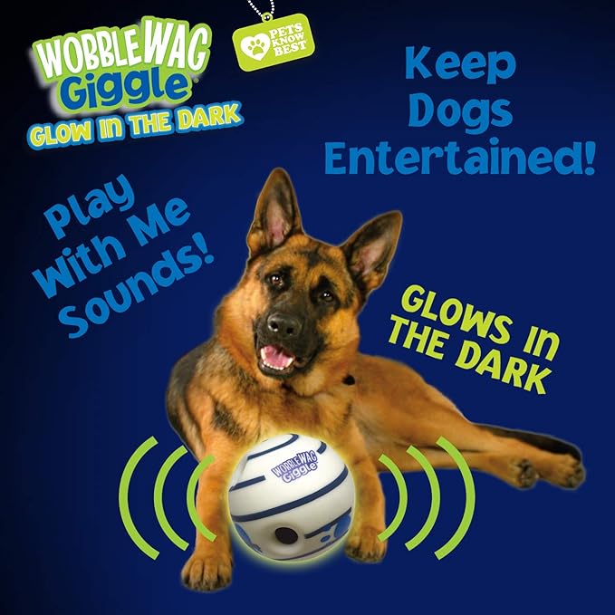 Wobble Wag Giggle Glow in The Dark | Rolling Enrichment Toy for Playtime, Interactive Play for Indoor or Outdoor, Keeps Dogs &amp; Puppies Large, Medium or Small Busy &amp; Moving, As Seen on TV | Pack of 1