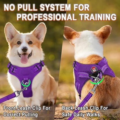 Dog Harness Step in Dog Vest Harness, Reflective Adjustable Puppy No Pull Harness Breathable Soft for Small and Medium Dogs Cats, Purple, XXS
