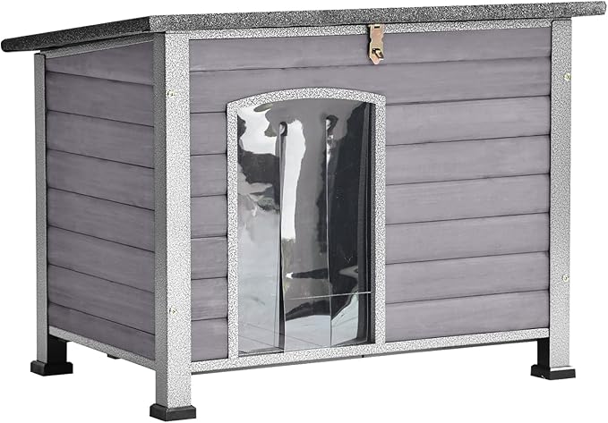Aivituvin Dog House Outdoor Indoor Weatherproof Dog House for Small &amp; Medium &amp; Large Dogs with Unique All-Around Iron Frame＆Raised Feet（Grey）