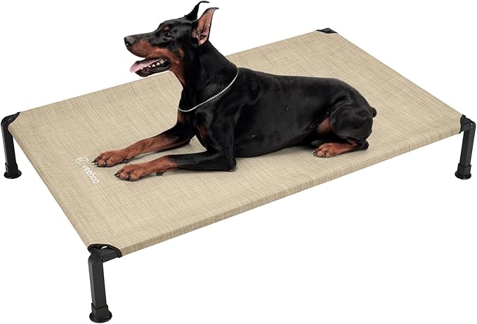 Veehoo Heavy Duty Elevated Dog Bed - Raised Dog Cot with Washable &amp; Breathable Teslin Mesh, Non-Slip Silicon Feet, Cooling for Indoor or Outdoor, 47" x 29", Beige Coffee