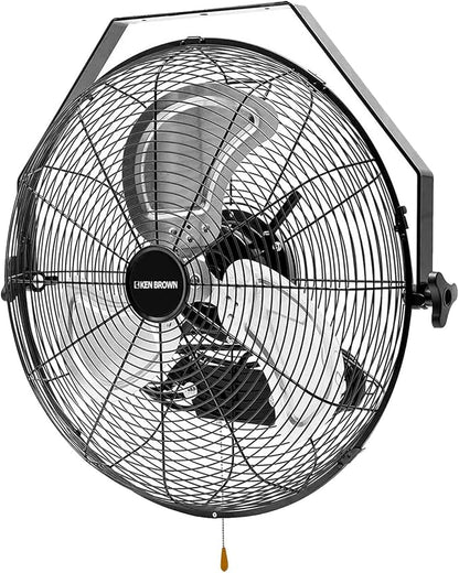 KEN BROWN 18 Inch Industrial Wall Mount Fan, 4300 CFM Metal Heavy Duty Fan, 3-Speeds High Velocity Oscillating Fans for Patios, Shop, Greenhouse, Garage, Commercial, Gazebo