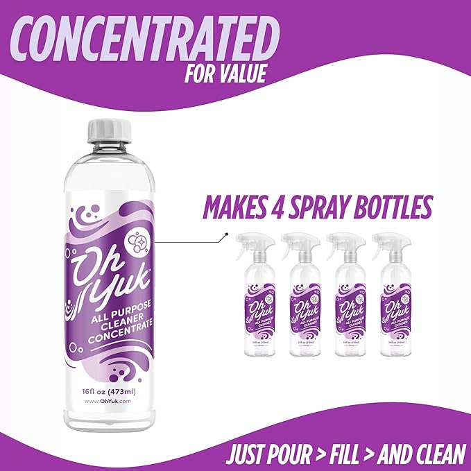 Oh Yuk All Purpose Cleaner – Multi-Purpose Concentrate Refill for Kitchen, Bathroom, Cabinets, Counters, Stainless Steel, Tile &amp; More | Makes 4X More | Biodegradable, Vegan, Cruelty-Free | Made in USA