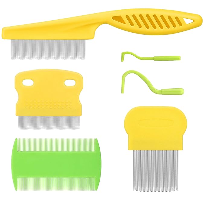 Cat &amp; Dog Comb Set - Fine Tooth Grooming Comb for Dandruff &amp; Hair Removal (Yellow)