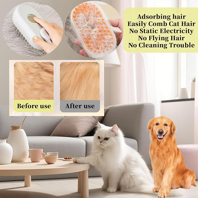 4-in1 Cat Steam Brush for Shedding &amp; Grooming, Spray Hair Removal Comb with 2 Waterless Shampoo, Cat and Dog Brush for Shedding, Pet Grooming Comb Hair Removal Tool for Cats and Dogs