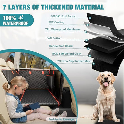 Waterproof Dog Car Seat Cover for Back Seat – Heavy Duty Back Seat Extender for Dogs with Hard Bottom, 7-Layer Protection, Non-Slip &amp; Scratchproof, Easy to Install (Red)