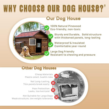 Extra Large Dog House Outdoor Made of Solid Pine Wood, Warm Doghouse, Dog House with Elevated Floor for Large Dogs, (Wood, 7XL)