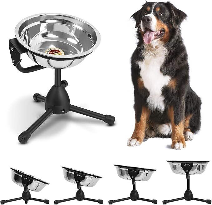 Elevated Dog Bowl with Adjustable Metal Stand, Medium Size for Dogs 30-70 lbs, 0.5 Gal 2 Liter, Stainless Steel Food &amp; Water Bowl Set