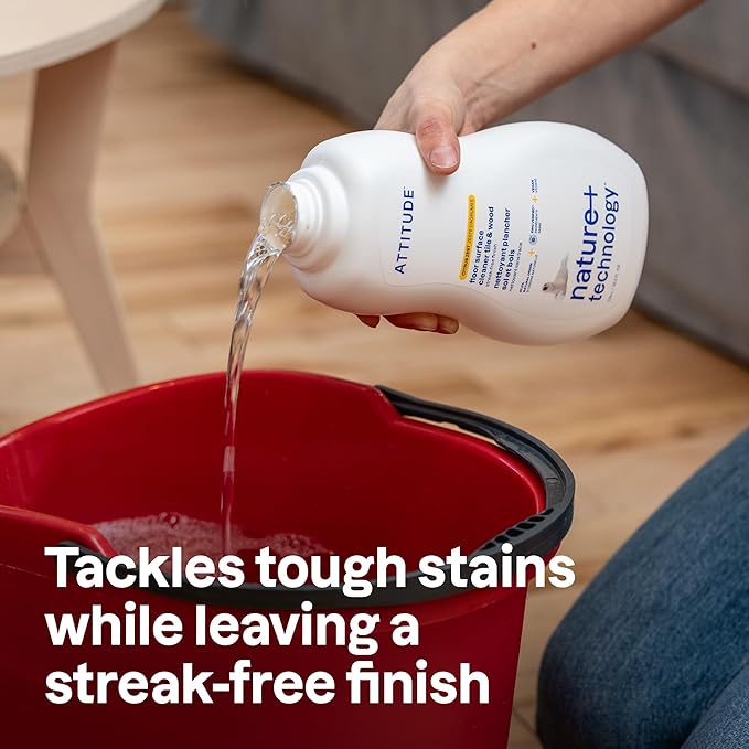 ATTITUDE Floor Cleaner, EWG Verified, Streak-Free, Vegan &amp; Plant-Based for Tile, Wood &amp; Laminate Floors, Citrus Zest Scent, 35.2 Fl Oz