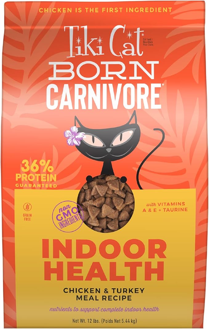 Tiki Cat Born Carnivore Indoor Health Dry Cat Food, Chicken &amp; Turkey Meal, 12 lbs. Bag