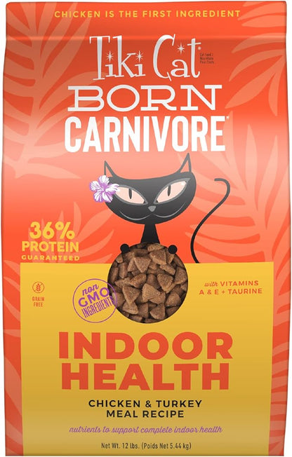 Tiki Cat Born Carnivore Indoor Health Dry Cat Food, Chicken &amp; Turkey Meal, 12 lbs. Bag