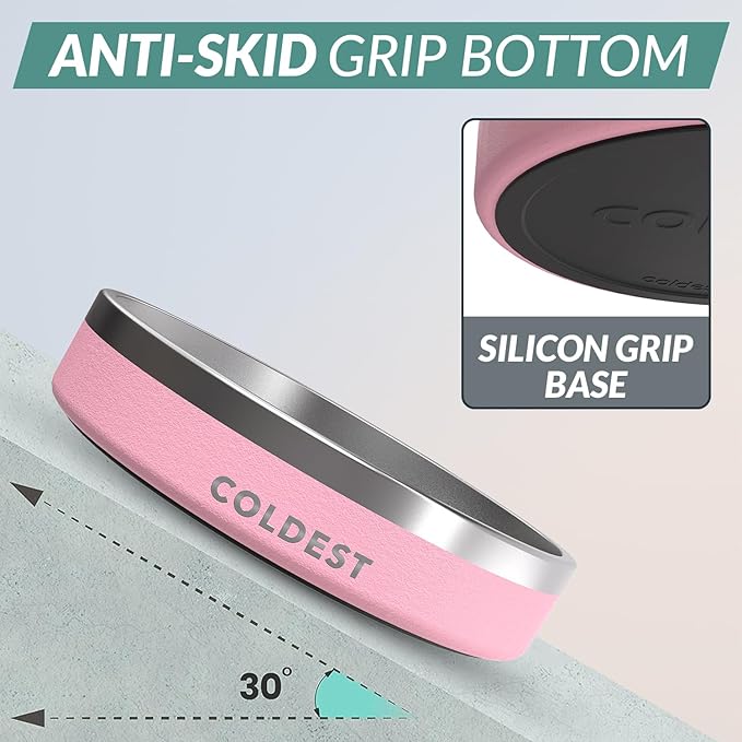 Coldest Dog Bowl - Anti Rust Metal, Non Slip, 3 Layers Insulated Stainless Steel Dog Bowls - Spill Proof &amp; Heavy Duty - Water Bowl for Dogs, Cats &amp; Pets, Dish Washer Safe (21 oz,Cotton Candy Pink)