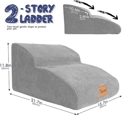Topmart High Density Extended Foam Dog Ramp&amp;Steps 2 Tiers,11.8" High,Non-Slip Dog Stairs,Soft Foam Pet Ladder with Waterproof Cover,Best for Injured,Older Cats,Pets with Joint Pain