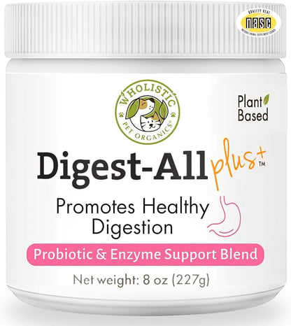 Wholistic Pet Organics Probiotics for Dogs with Digestive Enzymes &amp; Prebiotic Fiber - 8 Oz - Daily Cat &amp; Dog Probiotics for Digestive Health, Anti Diarrhea &amp; Gut Support - Natural Powder Supplement