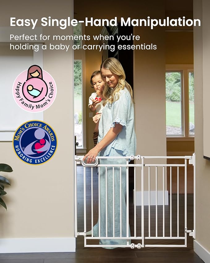 Grownsy Baby Gate for Stairs- No Bottom Bar, Adjustable Width 29.8” to 43.5” for Child and Pet, Dog Gate with Auto-Close &amp; One-Hand Operation, Screw-in Installation for Doorways and Indoor Use