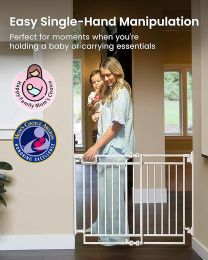 Grownsy Baby Gate for Stairs- No Bottom Bar, Adjustable Width 29.8” to 43.5” for Child and Pet, Dog Gate with Auto-Close &amp; One-Hand Operation, Screw-in Installation for Doorways and Indoor Use