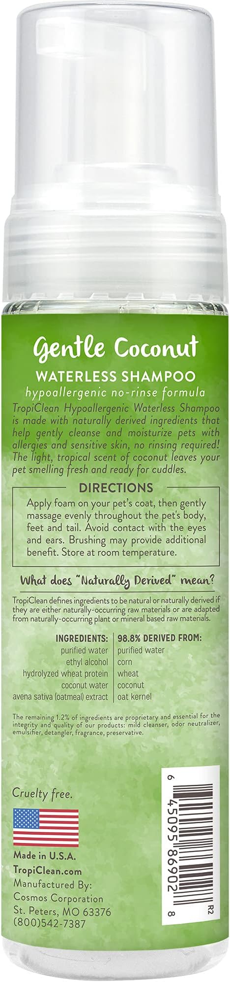 TropiClean Hypoallergenic Waterless Dog Shampoo | Dry Shampoo for Allergies &amp; Sensitive Skin | Safe for Cats | Puppies &amp; Kittens | No Rinse | 7.4oz