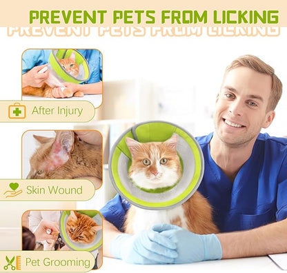 Breathable Air Mesh Cat Cone Collar Soft to Stop Licking, Adjustable, Foldable Lightweight Kitten Cones After Surgery Recovery for Cats &amp; Kittens (Green, M)
