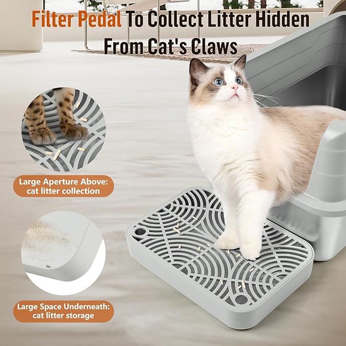 Litter Box Step, Cat Step/Ramp/Catcher with Filter Function, Easy to Clean, Filter Pedal Ideal for Kitten &amp; Elderly Cats (Light Grey)