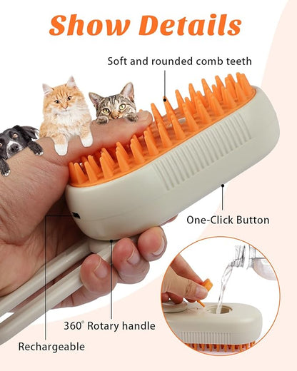 6 in 1 Cat Steam Brush for Shedding, Portable Anti-Static Grooming Comb for Cats &amp; Dogs, Steam Misting Water Brush, Self-Cleaning Pet Hair Remover, Indoor Cat Spray Brushes for Cats &amp; Dogs