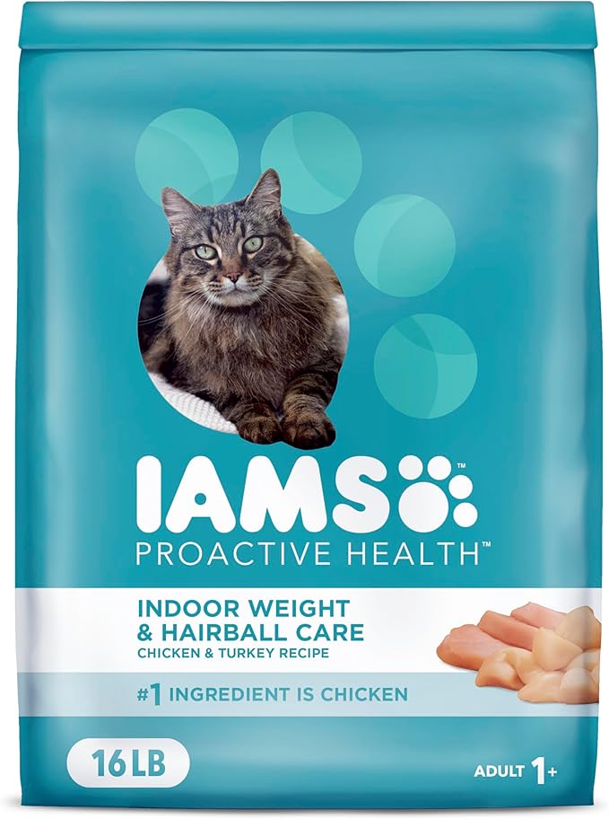 IAMS Proactive Health Indoor Weight Control &amp; Hairball Care Adult Dry Cat Food, Chicken &amp; Turkey Recipe, 16 lb. Bag