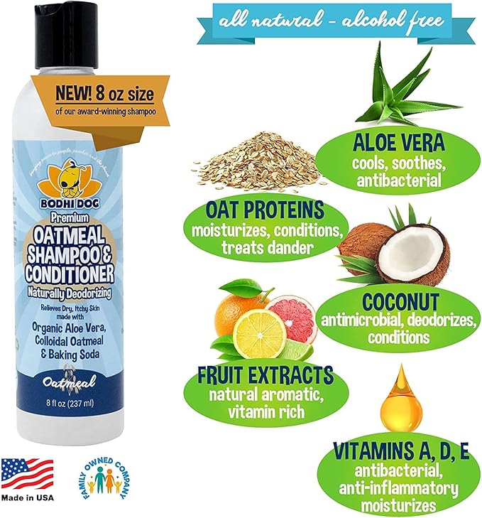 Bodhi Dog Shampoo Brush &amp; Oatmeal Shampoo and Conditioner Bundle - Grooming Essentials for Pets, Short Hair Scrubber, Soothes and Moisturizes Dry, Itchy Skin - Hydrates &amp; Nourishes