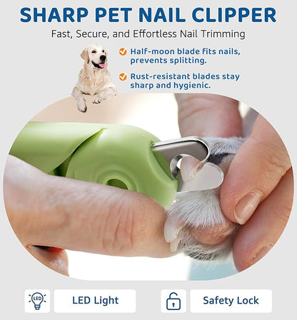 Pet Nail Clipper with Light for Cats &amp; Small Dogs Puppies, Ultra Bright LED to Illuminate Nail Bloodline to Avoid Over Cutting, Extra-Sharp and Durable Cat Claw Trimmer with Nail File (Green)