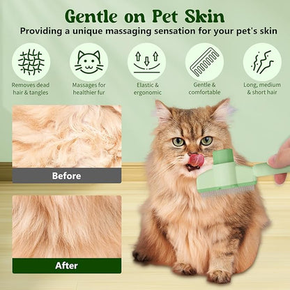 Pet Hair Removal Comb Flea Comb, 2025 New Cat Grooming Brush with Release Button, De-Shedding Cat Brush for Short and Long Hair Cats (Yellow+Green)