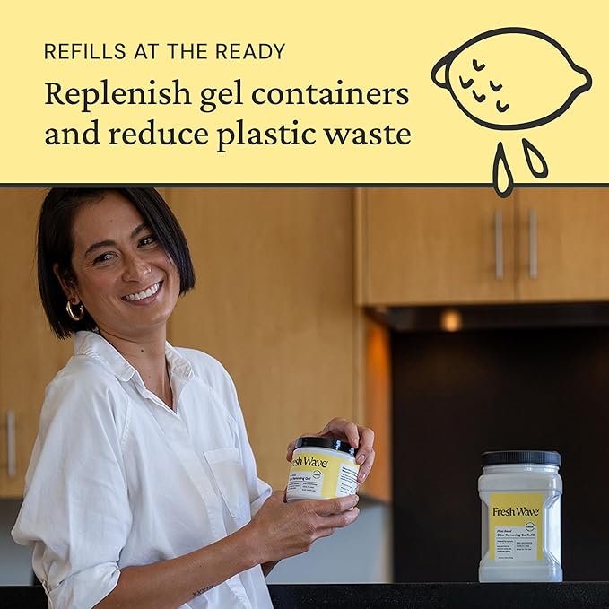 Fresh Wave Lemon Odor Removing Gel Refill, 63 oz. - Safer Odor Absorbers for Home, Natural Plant-Based Odor Eliminator, Every 15 oz. lasts 30-60 Days, For Cooking, Trash &amp; Pets
