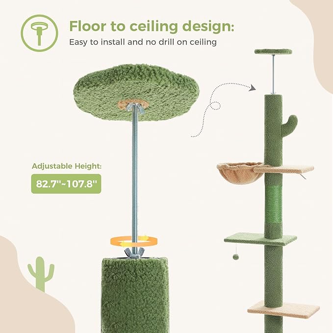 PEQULTI Floor to Ceiling Cat Tree, Tall Cat Tower, Adjustable Height (83&