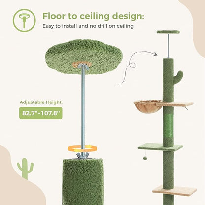 PEQULTI Floor to Ceiling Cat Tree, Tall Cat Tower, Adjustable Height (83&