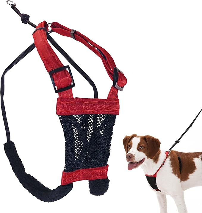 Sporn No Pull Dog Harness for Medium-Sized Dog - Red Mesh, Durable Nylon, Breathable, Adjustable, Lightly Padded, Soft &amp; Easy, Heavy Duty Body Halter Harness for Medium Size Breeds