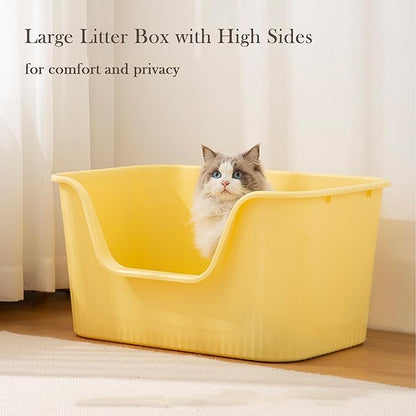 Vealind Jumbo Litter Box, XL Litter Boxes for Big Cats, Extra Large Space, High Sided Litter Pan, Leak-Proof &amp; Anti-Splashing, Easy Clean &amp; Durable (25” * 17” * 13” Yellow)
