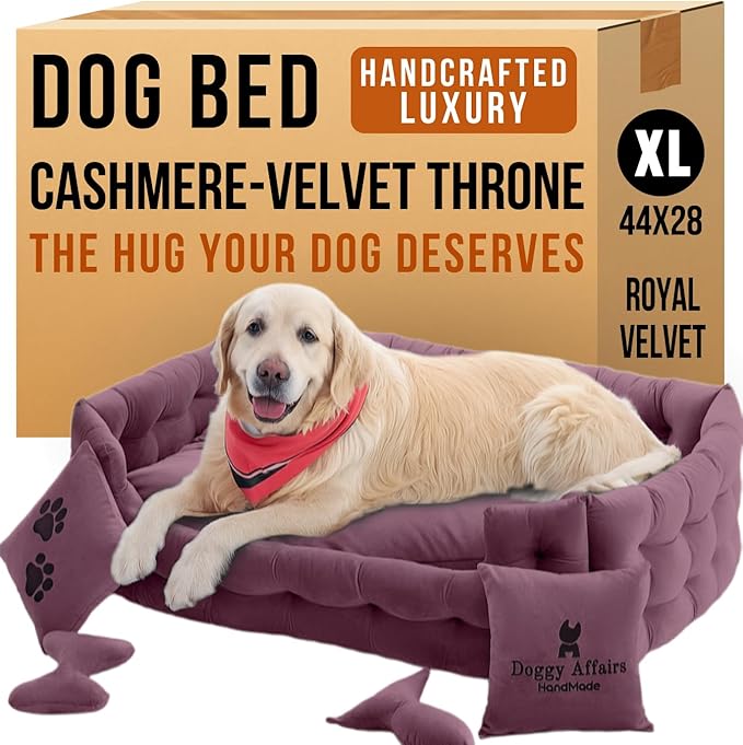 Luxury Dog Bed Chesterfield – Handcrafted Velvet Throne for Dogs | Joint Support, Calming &amp; Temp-Regulating Comfort | Durable 5+ Years, Anti-Claw, Washable 100+ Times – XL, Purple