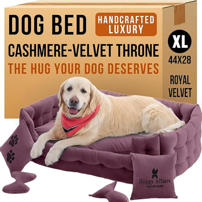 Luxury Dog Bed Chesterfield – Handcrafted Velvet Throne for Dogs | Joint Support, Calming &amp; Temp-Regulating Comfort | Durable 5+ Years, Anti-Claw, Washable 100+ Times – XL, Purple
