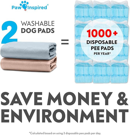 Paw Inspired Round Washable Pee Pads for Dogs (2 Pack), Reusable Puppy Pads for Potty Training, Whelping, Waterproof Mat, Leakproof, Non-Slip Liners (36 Inch, Pack of 2)