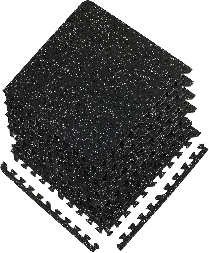 VEVOR 6PCS 0.56 inch Thick Gym Floor Mats, 25" x 25" EVA Foam &amp; Rubber Top Interlocking Workout Floor Mats with 24 sq.ft Coverage, Waterproof Exercise Puzzle Flooring for Gym, Home, Garage, Basement