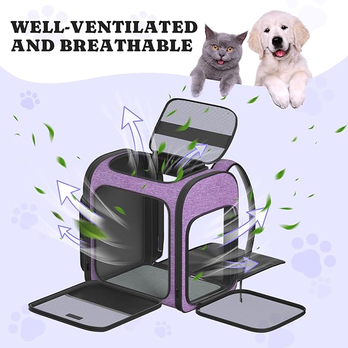 Pawtners Dog Carrier Backpacks Large Cat Backpack with Anti-Scratch Mesh, Foldable Designed Pet Backpack Carrier for Kitten Small Dogs &amp; Large Cats Up to 18 Lbs, Dog Carrier for Travel Outdoor
