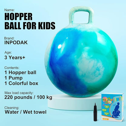 INPODAK Hopper Ball 22 Inch Bouncy Ball with Handle for Kids, Hippity Hop Jumping Bounce Hopping Toy for Boys Girls Ages 7-12 with Pump and Gift Box Great Gift for Birthday Holiday