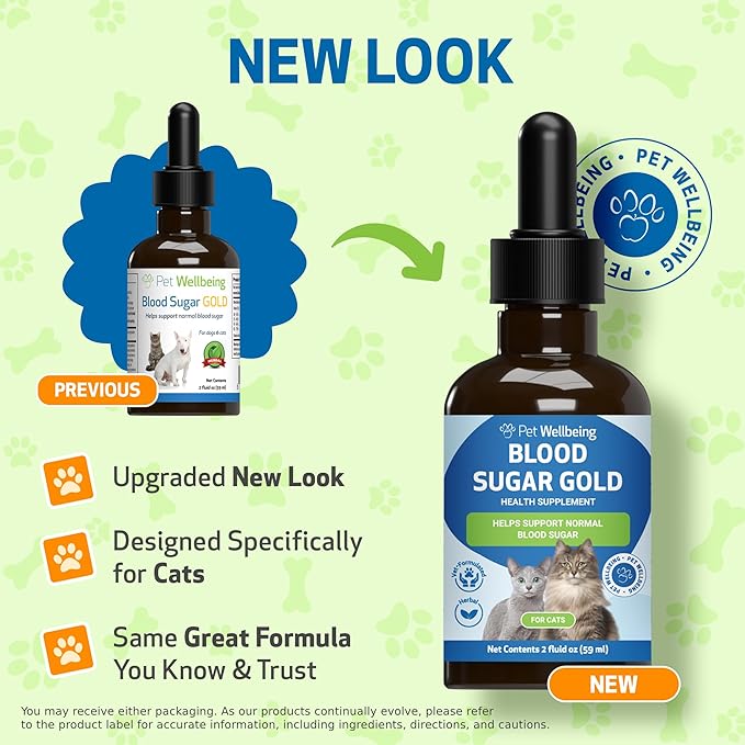 Pet Wellbeing - Blood Sugar Gold for Cats - Natural Support for Healthy Blood Sugar Levels in Diabetic Cats - Insulin Stabilization &amp; Normal Pancreatic Function - 2 oz (59 ml)